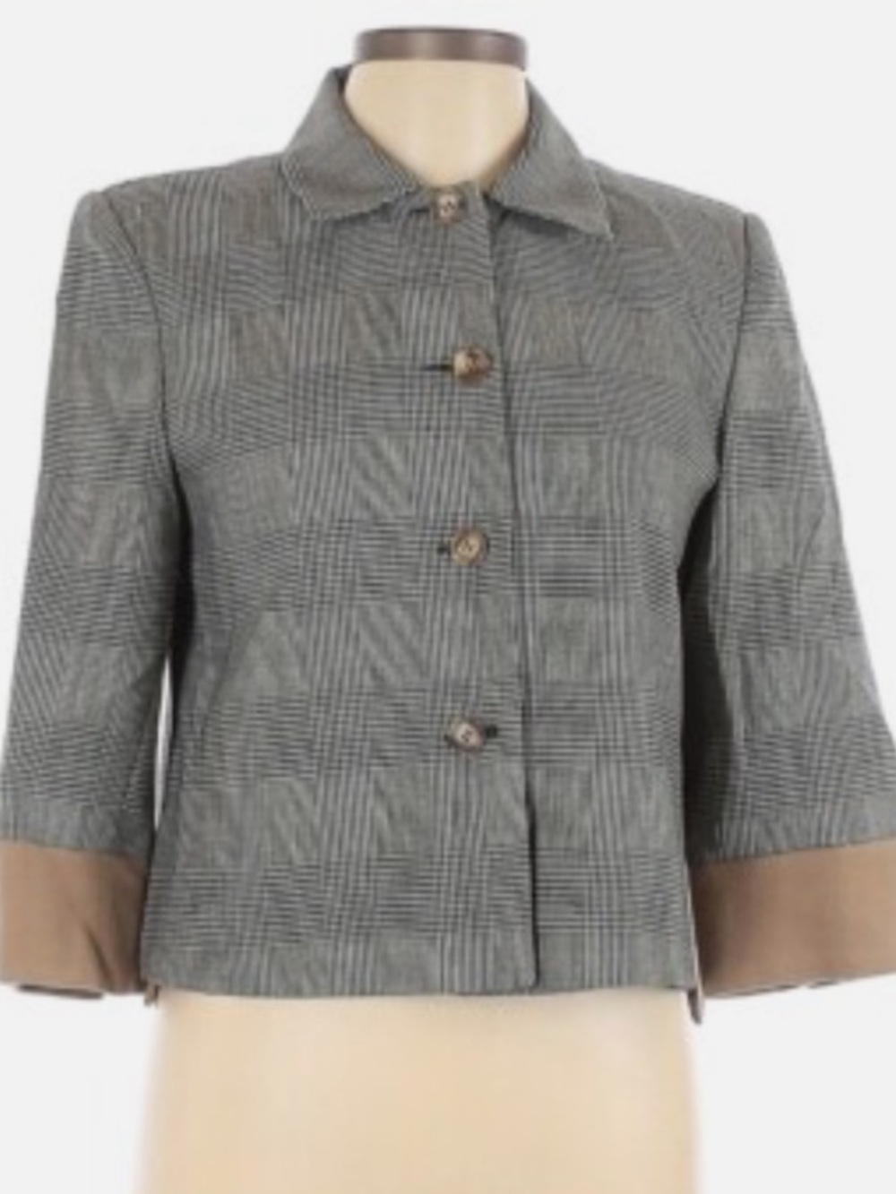 Collection B Black and Gray Plaid Cropped Button Jacket